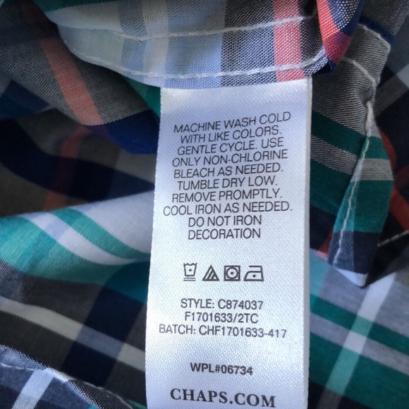 Chaps Boys' Long Sleeve Plaid Button-Down Woven Shirt szL (14-16) - Picture 7 of 7